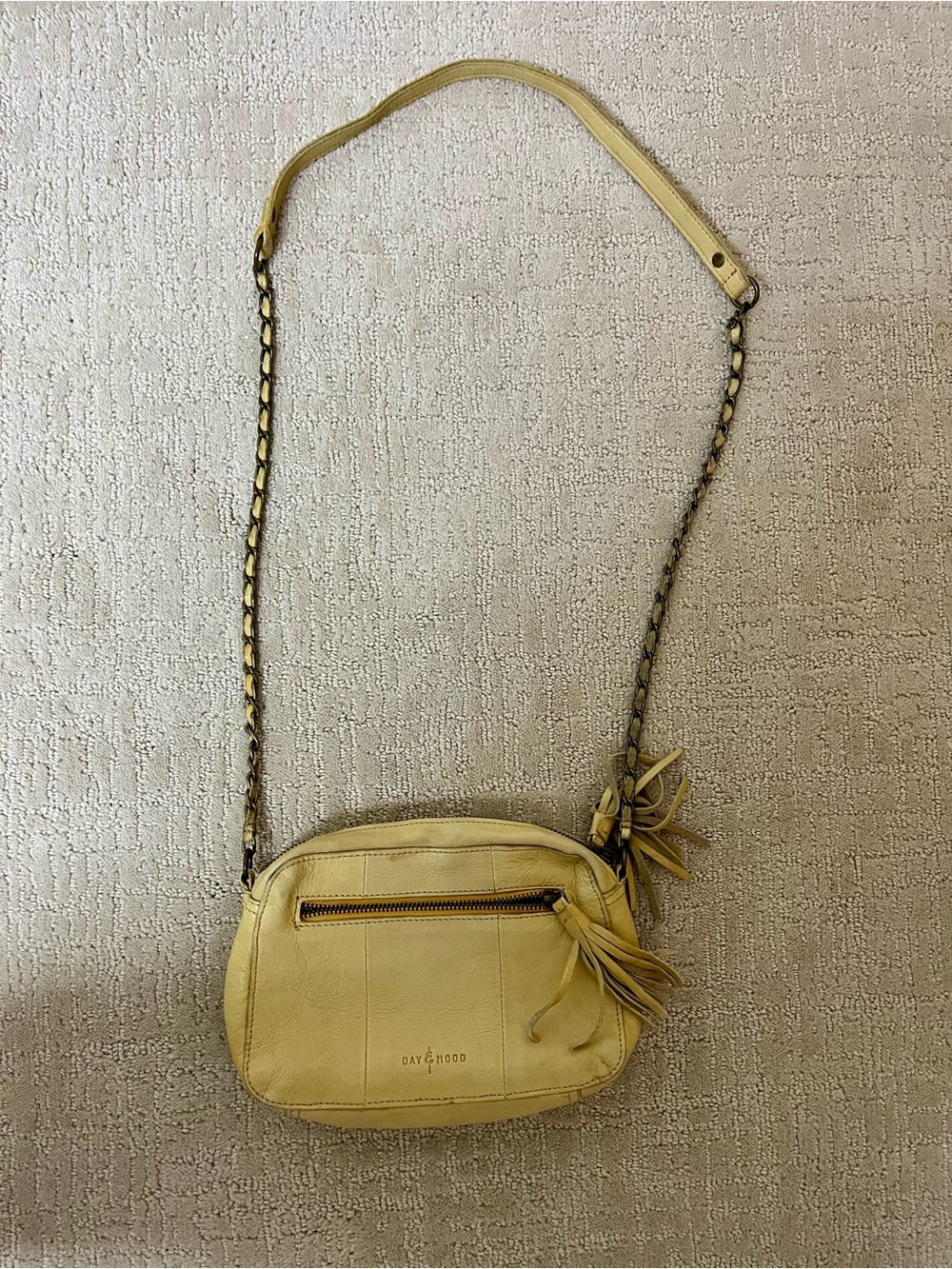Day & Mood Yellow Leather Crossbody with Tassel Pocket Accent - Picture 2 of 5